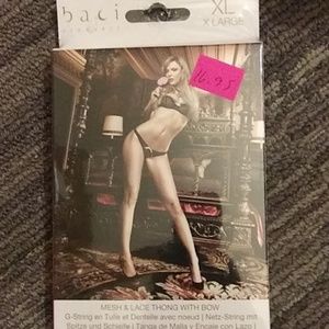 Mesh and lace thong with bow